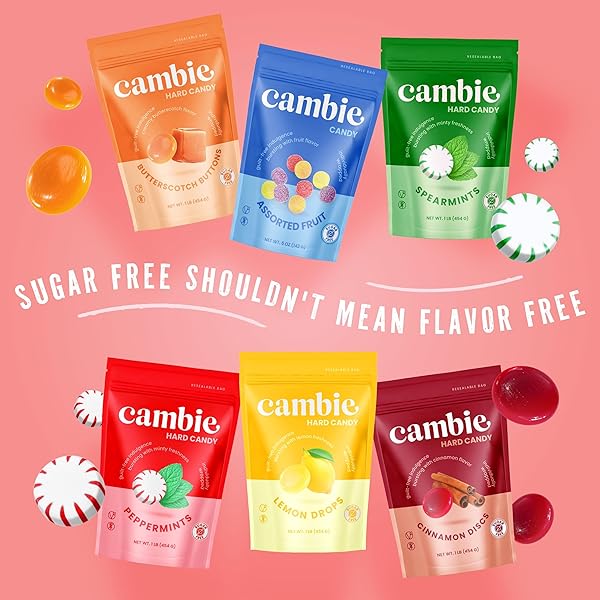 CAMBIE SUGAR FREE HARD CANDY, 1 LB OF SUGAR FREE CANDY INDIVIDUALLY WRAPPED, SPEARMINT