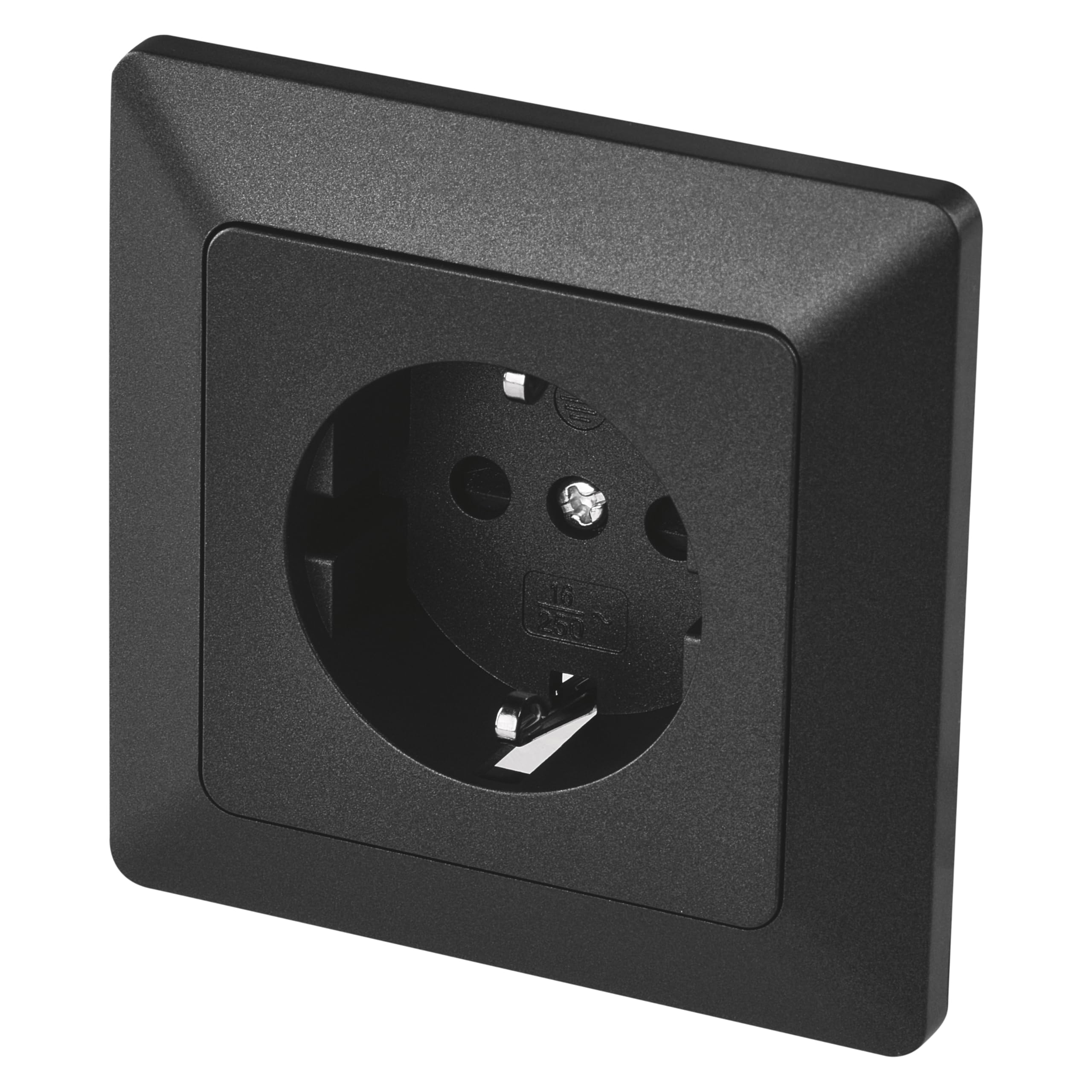 EMOS - Schuko socket with increased contact protection - Flush-mounted installation - 250 V, 16 A - Single socket incl. interior - IP20 for indoor use - anthracite
