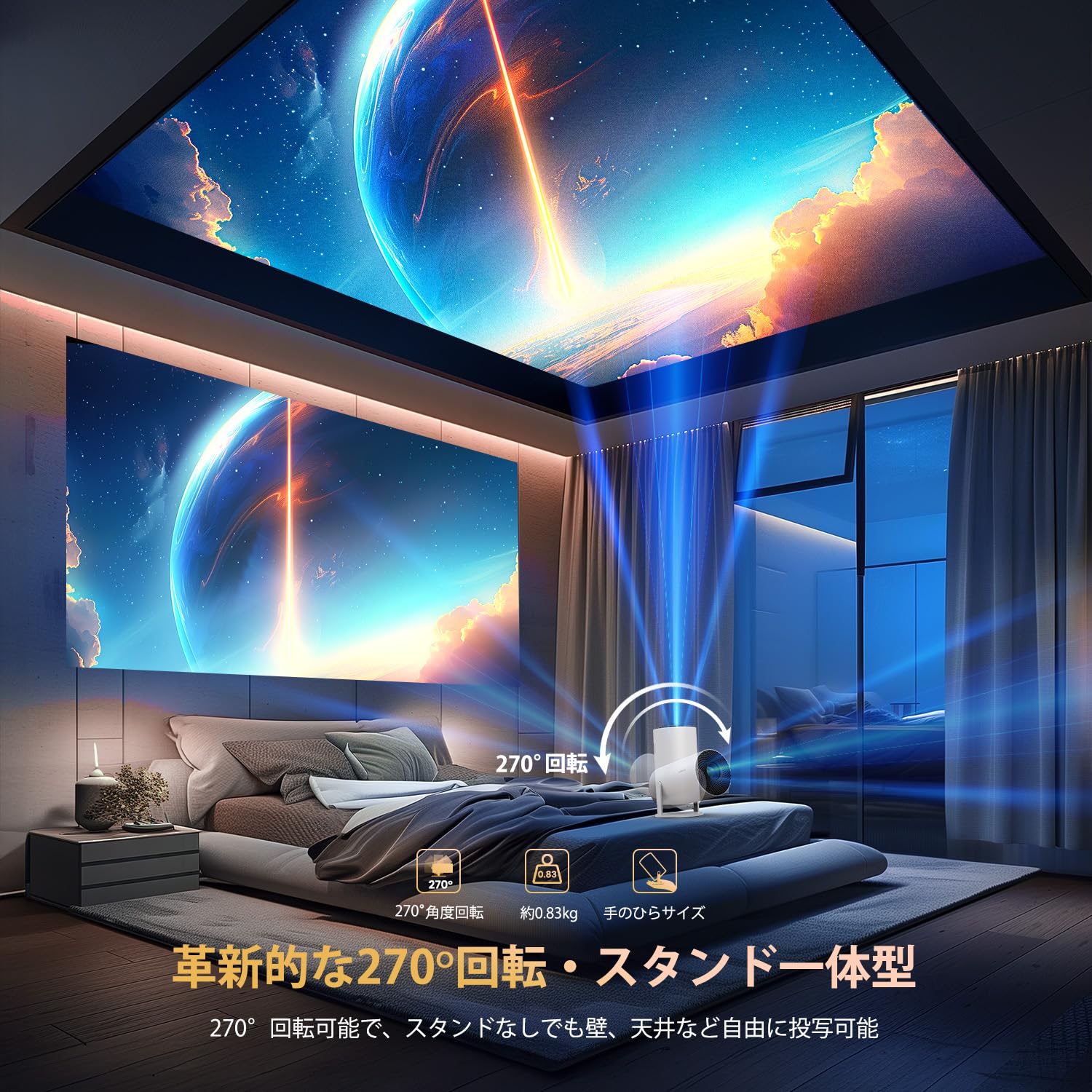 YOWHICK プロジェクター 家庭用【Android TV搭載・APP利用可能・270°回転】プロジェクター 小型 20000LM 1080P Wi-Fi6 4K対応 天井投影 自動台形補正 Bluetooth5.3 HiFiスピーカー内蔵 ホーム 50％ズーム機能 スマホ/ノートパソコン/DVD/Switch/などに対応 操作簡単 日本語取扱説明書 (ホワイト)