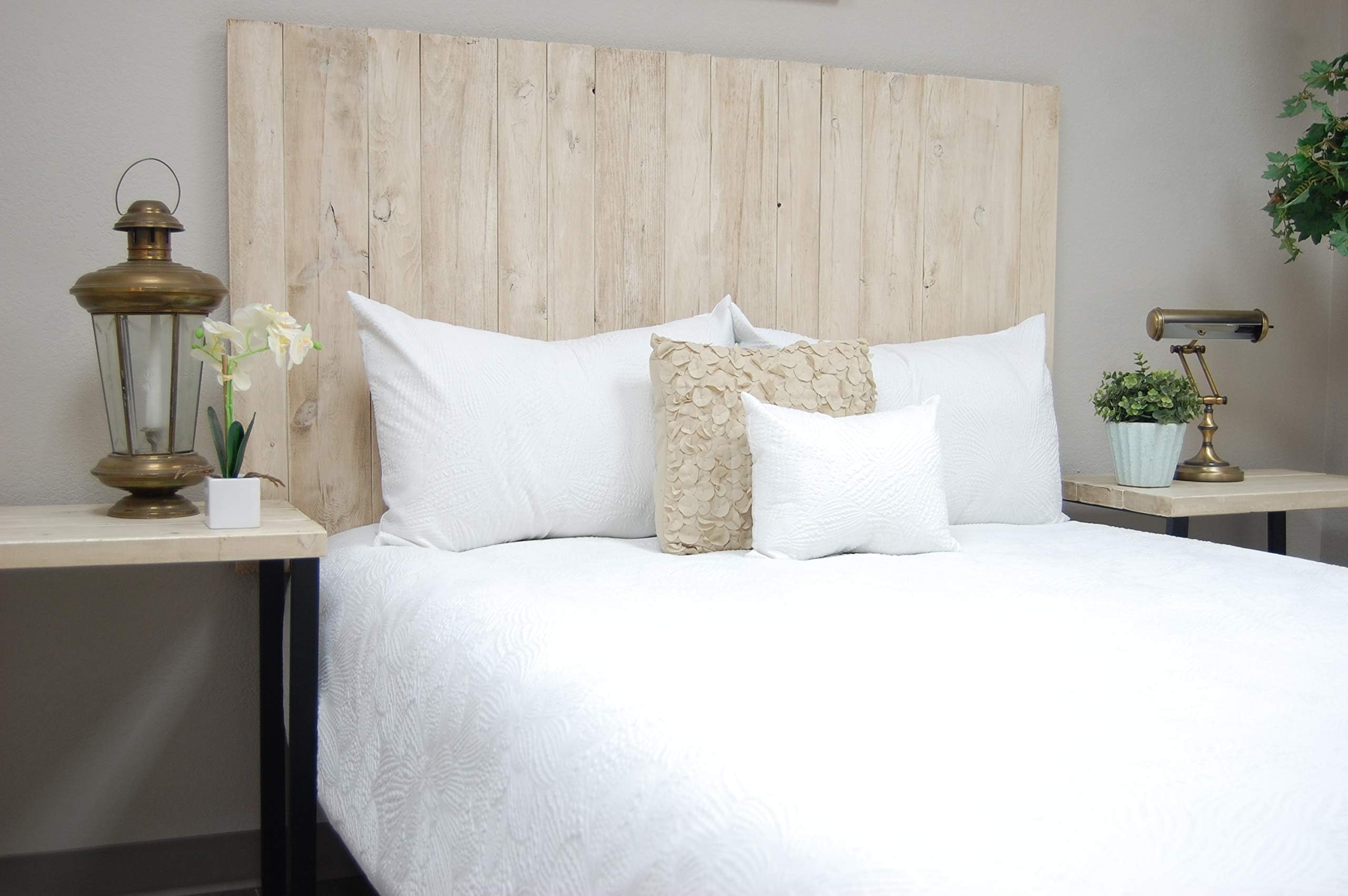 Barn Walls Antique White Headboard, Farmhouse Design, Solid Wood Headboard, Floating Panels, Wall Mount, Adjustable Height, Easy Assembly, Full Size