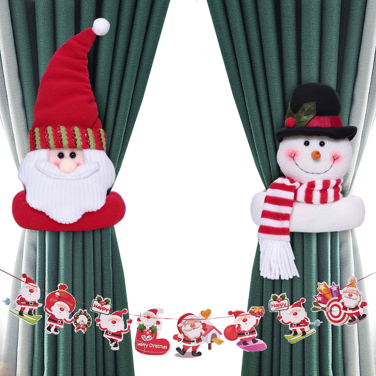 Christmas Curtain Buckles Tieback Decorations - 4 Pieces Christmas Kitchen Curtains Buckle Santa Snowman Tiebacks Holder Fastener Buckle Window Christmas Ornaments Decorations Home Décor