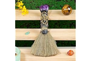 RJINGSHI Amethyst Crystal Heart-Shaped Magic Broom - Reiki Energy Cleansing & Healing Tool, Feng Shui Home Decor, Witch Altar Accessory & Spiritual Gift for Women (Natural Gemstone, Witchcraft)
