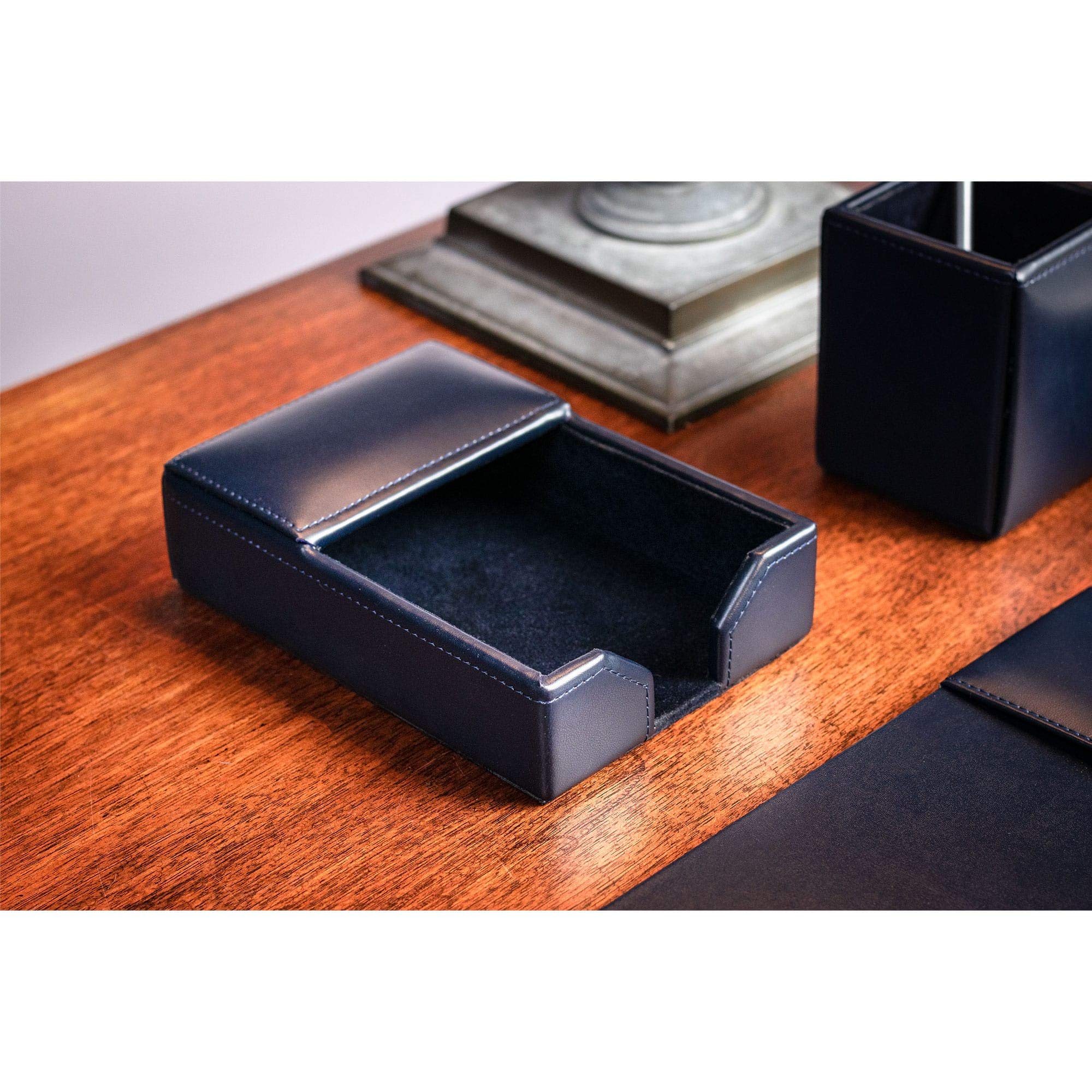 Dacasso Holder for Notes, Leather, Navy Blue, 7 x 4.75 x 1.75