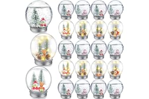Liliful 24 Sets Lighted DIY Snow Globe Christmas Clear Plastic Snow Globe Kit with Christmas Tree Faux Snow Flake Artificial Pine Cone Santa Claus Snowmen Reindeer Stocking House for Xmas DIY Crafts