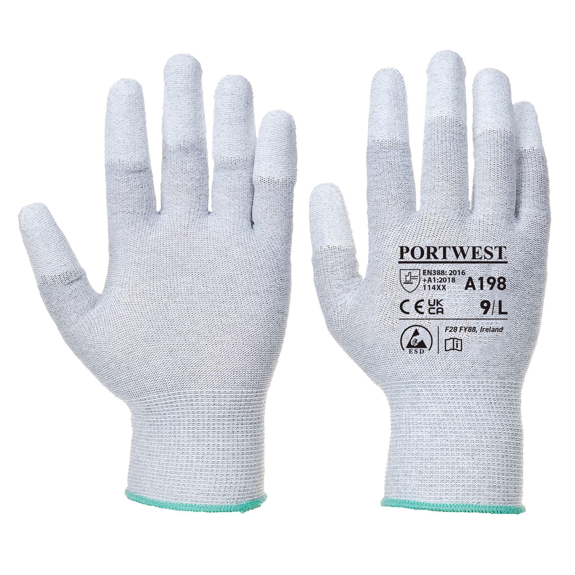 Portwest A198 Antistatic PU Fingertip Glove Grey, Large