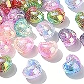 KitBeads 10Pcs Random Crackle Heart Beads Acrylic Gradient Chunky Love Beads for Bracelets Necklaces Keychains Jewelry Making Crafts
