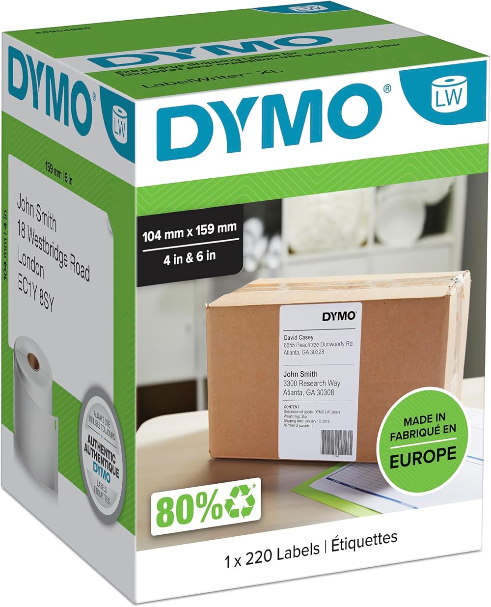 DYMO LabelWriter Extra Large Shipping Labels 104x159 mm Roll of 220