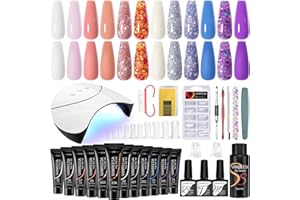 VANREESA Poly Nail Gel Kit 12 Colors Poly Nail Gel Kit Starter Kit with U V Light Pink Blue Purple Glitter Poly Nail Gel with Slip Solution Poly Extension Gel Nail Kit Gifts for Women
