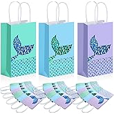 Zonon Mermaid Party Favors Bags Treats Goodie Candy Bags Set Princess Theme Party Gift Paper Bags Storage Portable for Birthday Baby Shower Pool Party Favors Supplies (24 Pcs)