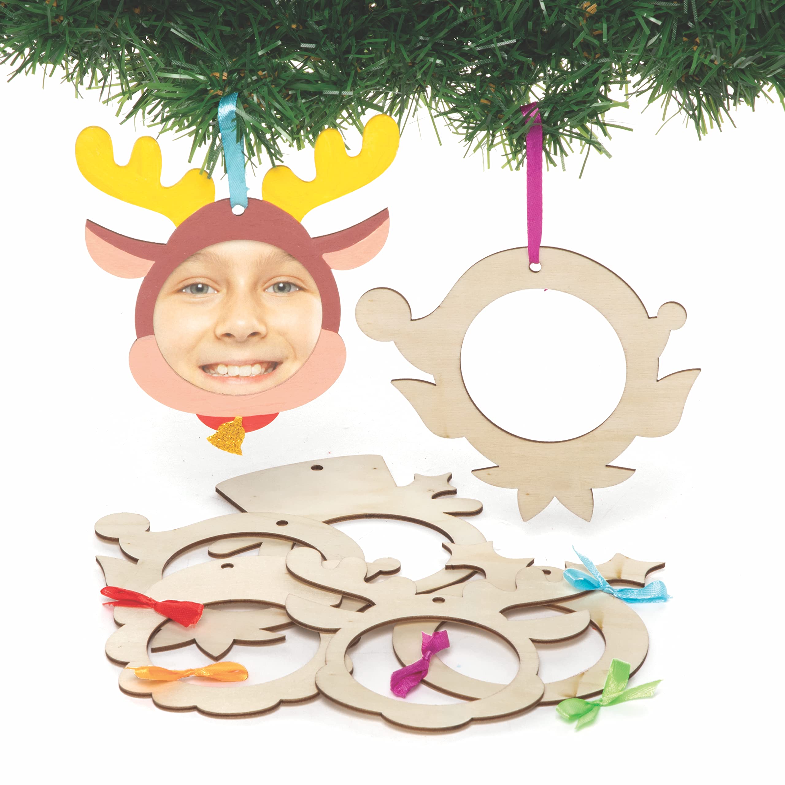 Baker Ross FC165 Christmas Wooden Photo Frames - Pack of 10, Mini Photo Frames, Wooden Crafts to Make and Decorate, Make Your Own Christmas Decorations