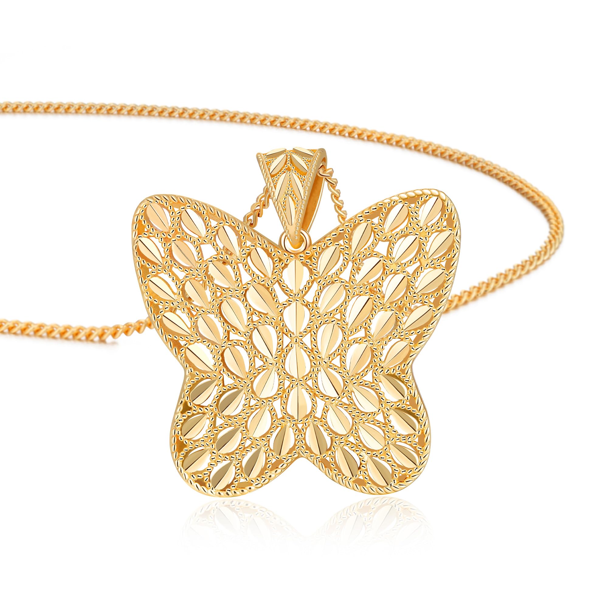 LETFLY 14K Gold Plated Butterfly Necklaces for Women, Butterfly Shaped Openwork Design Pendant Necklace Jewelry Gifts for Women