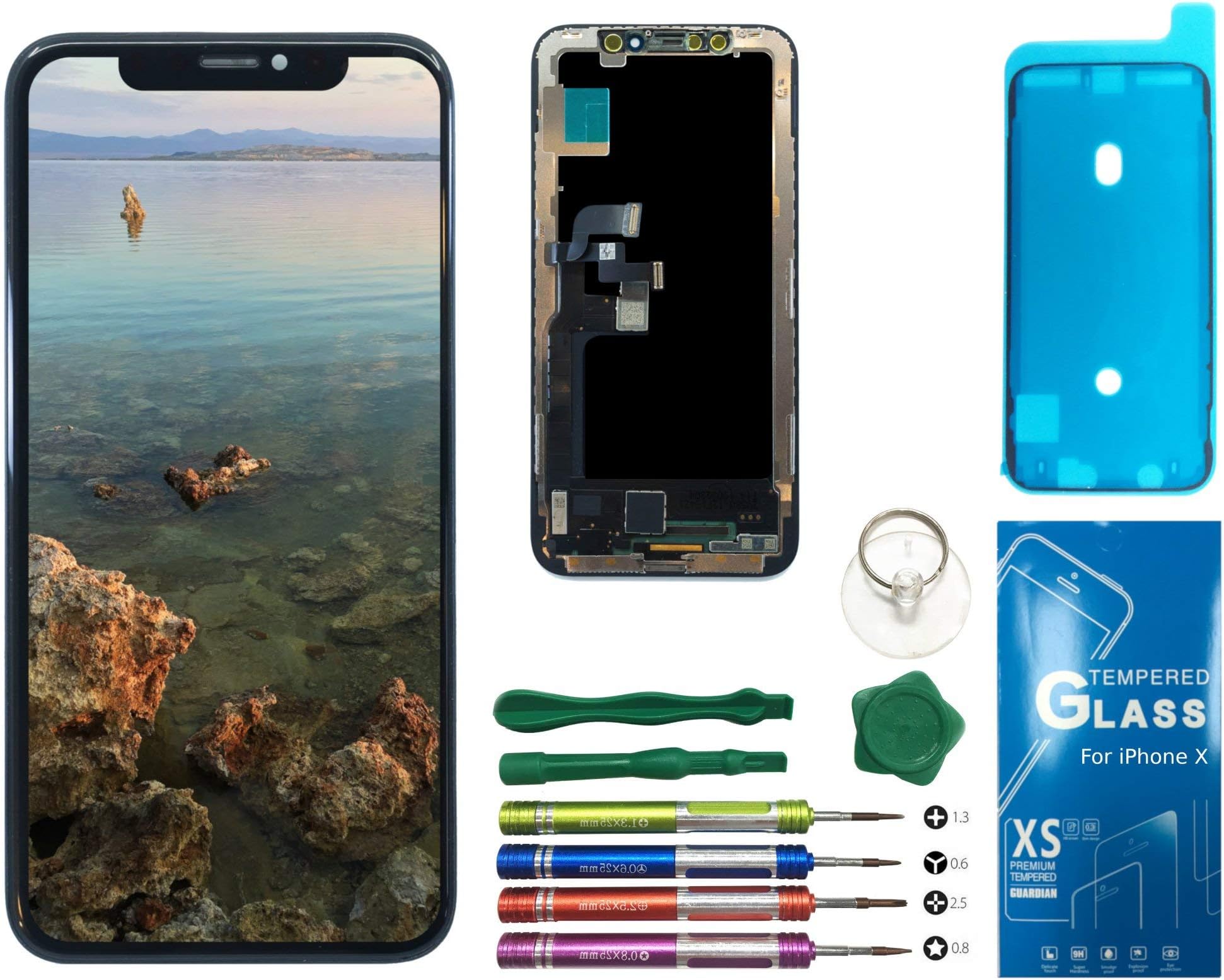 UNUS 3D in-Cell LCD Digitizer Replacement Kit for iPhone X (Black), Comes with Tempered Glass Screen Protector and Free Tool Kits