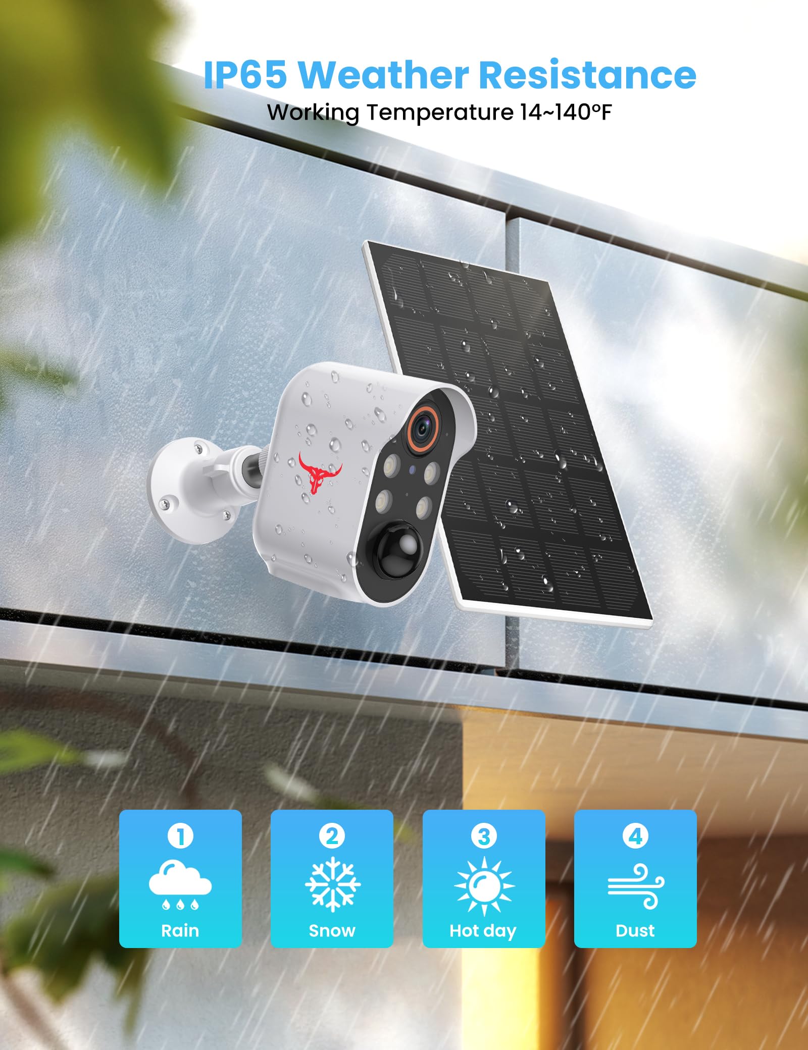 Aiwit 1080p Solar Security Camera, Wireless Indoor/Outdoor Surveillance Bullet Cam, AI Human Detection, Live View, Night Vision, 2-Way Audio, Real-Time Alerts, Cloud Storage