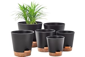 FaithLand 6-Pack Black Self Watering Planter Pots for Indoor Outdoor Plants - 8, 7, 6.5, 6, 5.5, 5 Inches Flower Pots