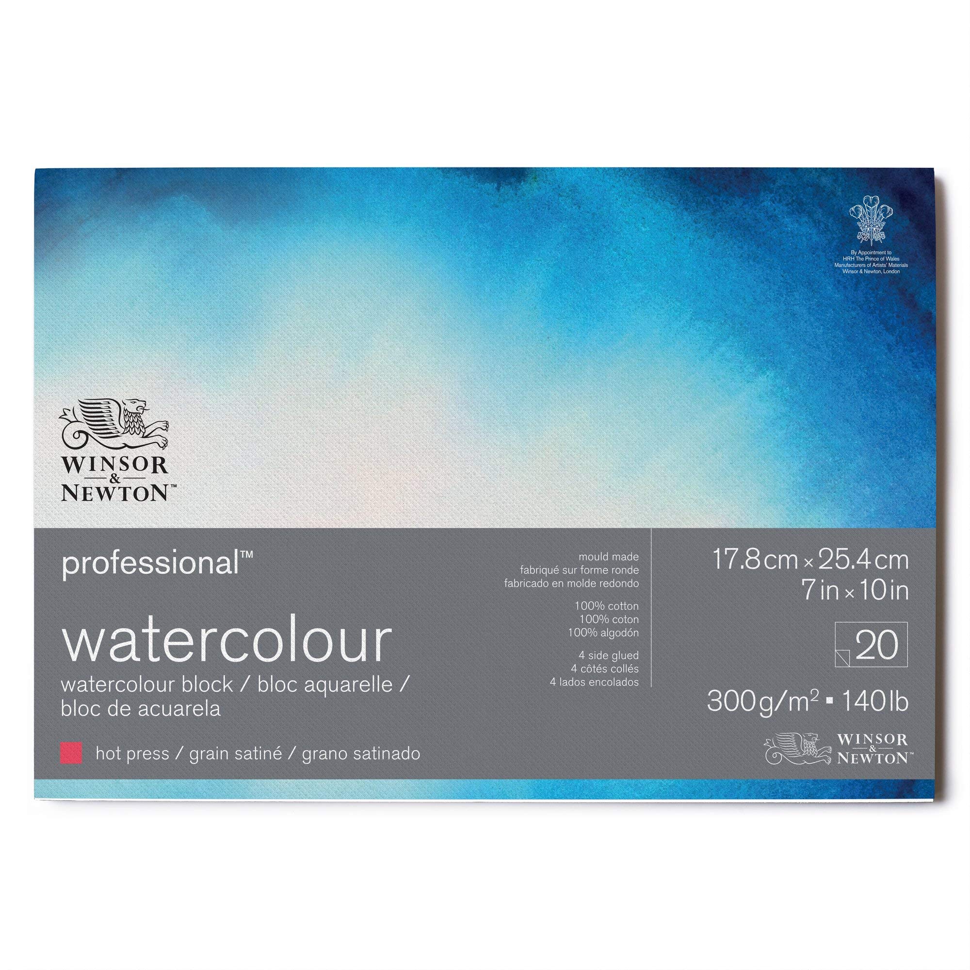 Winsor & Newton Watercolour Paper, 100% Cotton, Bright Natural White, 17,8 x 25,4cm-20 Blatt im Block, 300g/m²