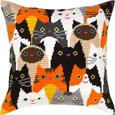 Brvsk Ferine Stamped Cross-Stitch Kit for Adults and Beginners &mdash; Cat Choir 16&Prime;&thinsp;&times;&thinsp;16&Prime; with Clear, Precise Printed Design on Cotton Canvas; Includes 2 Needles, Yarn, and Easy-Read Chart