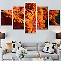SIGNWIN 5 Panel Canvas Wall Art Orange Floral for Home Decorations Ready to Hang - 60