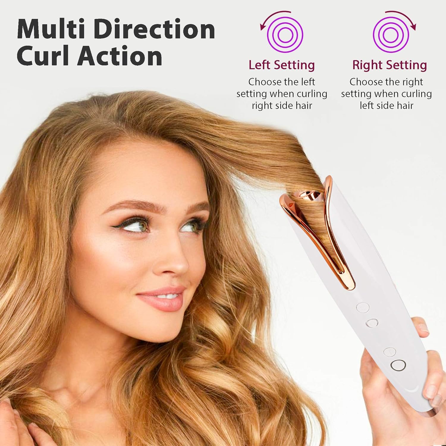 Automatic Cordless Hair Curler That Gives You Brilliant Beautiful Natural Curls, Light Weight Portable Curling Iron Allow You to Style Anytime Anywhere 4 Temperature Setting for Different hairstyling: Health & Personal Care