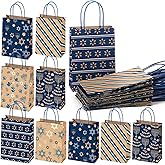 Kolldenn 24 Pcs Hanukkah Kraft Gift Bags Assorted Happy Chanukah Jewish Menorah Paper Present Bags for Hanukkah Holiday Jewish Party Favor Supplies