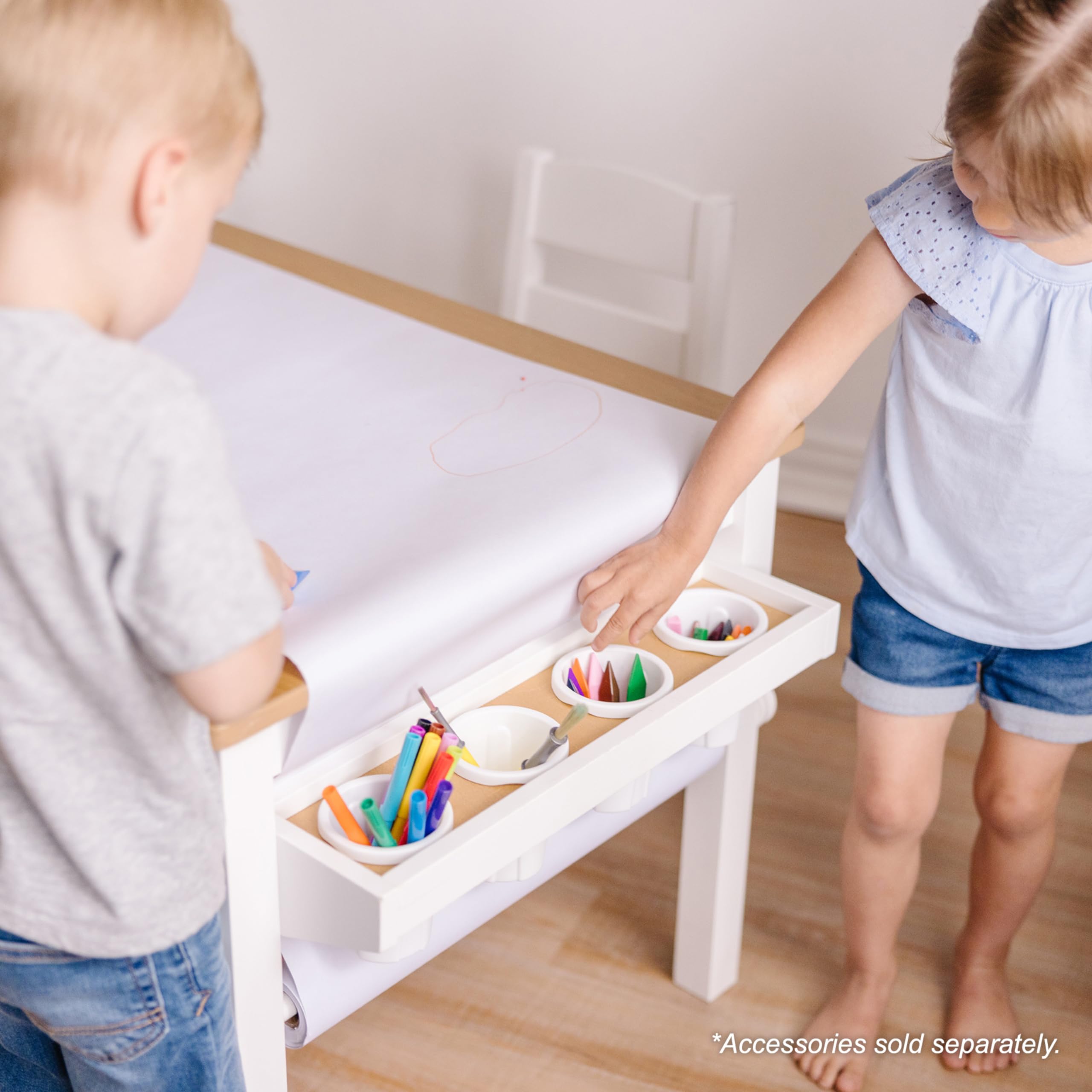Melissa & Doug Wooden Art Table & Chairs Set - White - Kids Table And Chair Set, Kids Craft Table And Chairs, Children's Furniture