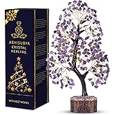 Amethyst Crystal Tree, Healing Crystals, Reiki Gemstone, Tree Life, Wood Base Office Desk Room Feng Shui Home Decor Spiritual Energy Meditation Gift for Women Men, Purple Crystals and Stones Tree