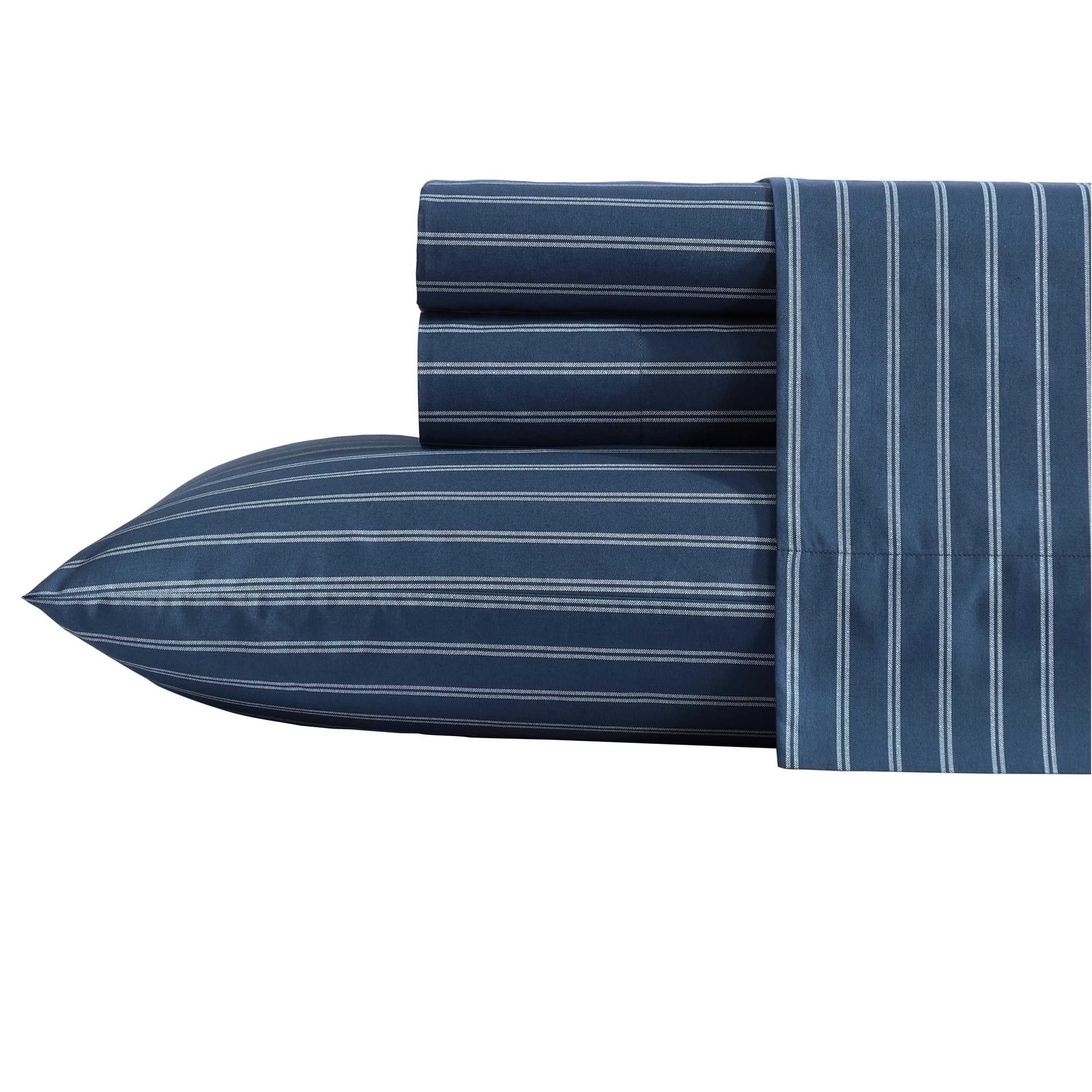 Photo 1 of Nautica - Full Sheets, Premium Cotton Percale Bedding Set, Striped Home Decor, Oeko-Tex Certified (Richmond Stripe Blue, Full)