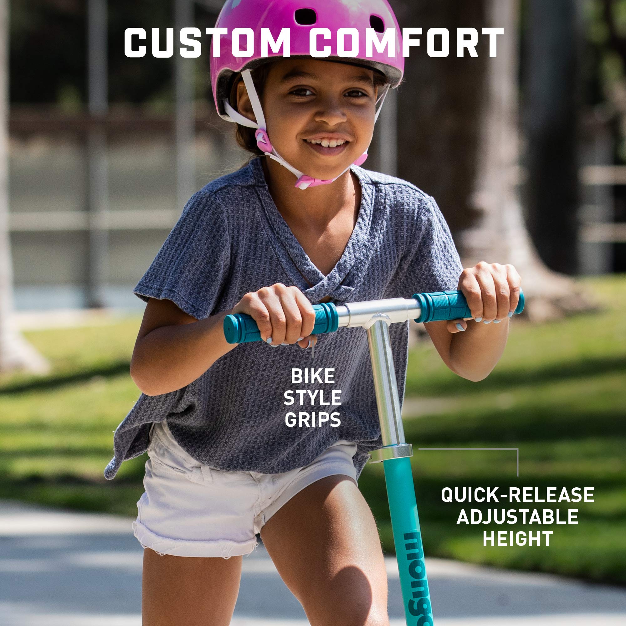 Mongoose Trace Kick Scooter for Youth Adult Boys and Girls, Quick-Release, Lightweight & Easy Folding Scooter, Bike Style Grips, Supports 176 lb Up to 220 lbs