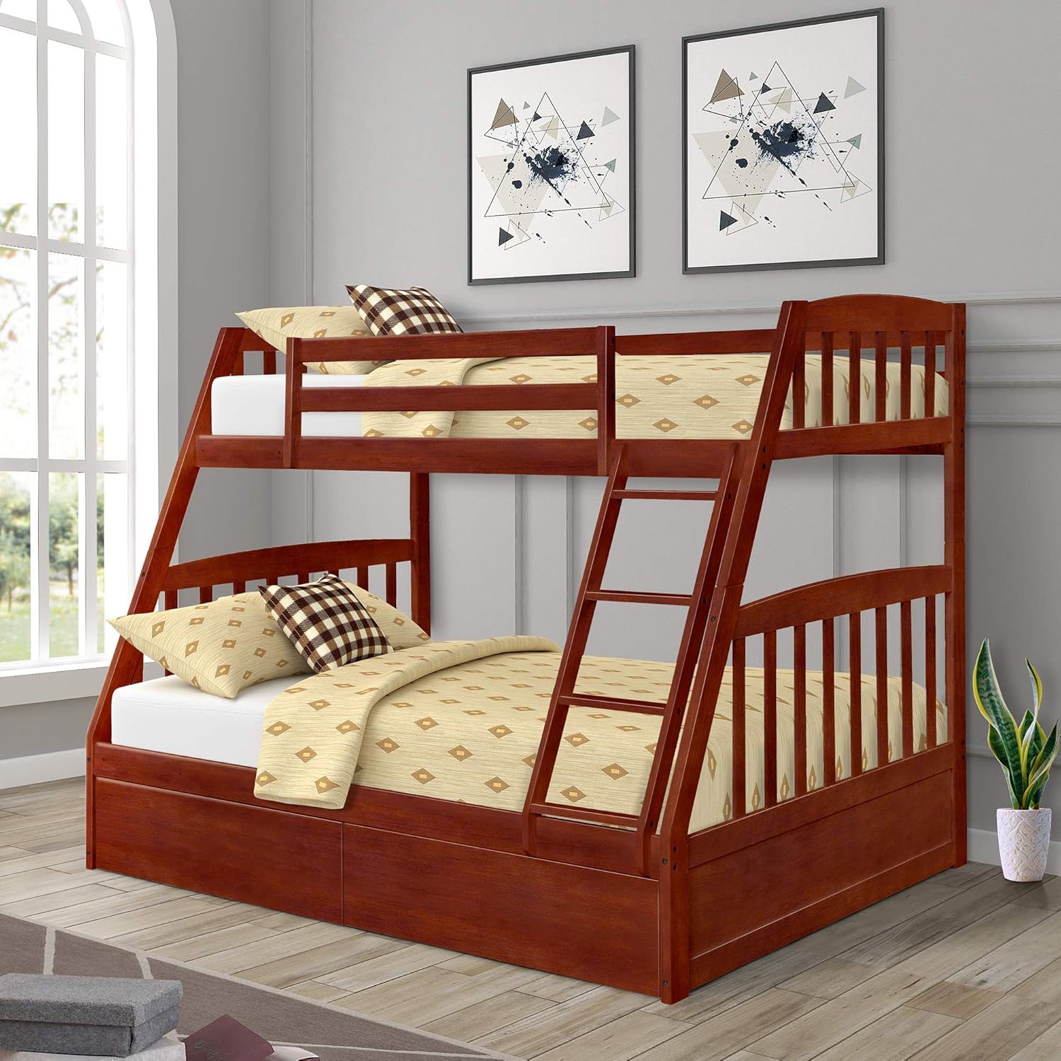 Amazon Com Twin Over Full Bunk Bed Solid Wood Bed Frame With