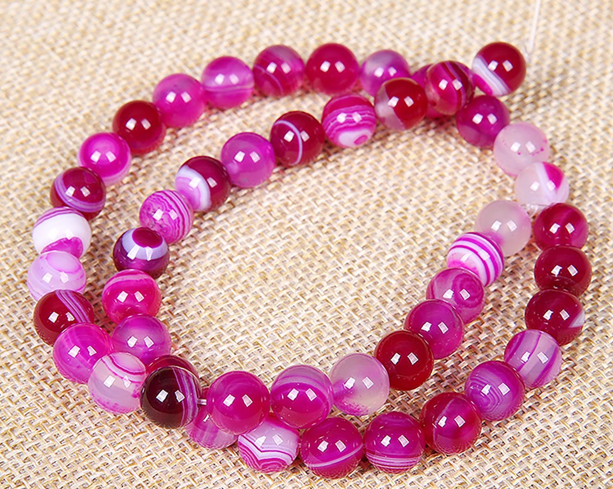 Round Shape Stone Loose Beads Gemstone DIY Bracelet Necklace for Jewelry Making (Natural Rose Red Stripe Agate, 8mm) โ image 1