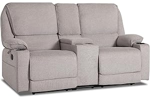 YOCONYO Loveseat Recliner, RV Reclining Loveseat, Home Theater Seating, Manual Loveseat with Console, 4 Cup Holders, 2-Seater Recliner Sofa, RV Furniture for Travel Trailers, Livingroom (Light Grey)