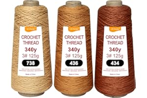 LE PAON 3 Cones total375g size3 Crochet Thread,100% Pure Cotton Thread Yarn for Hand Knitting,crochetting(738-436-434)