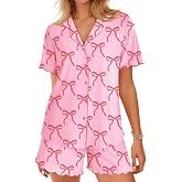 Ekouaer Button Up Pajamas for Women Set Ribbed Knit Pjs 2 Piece Lounge Set | Cute Print Loungwear,Ruffle Sleeve Pajama,Notch Collar,Bride Pj