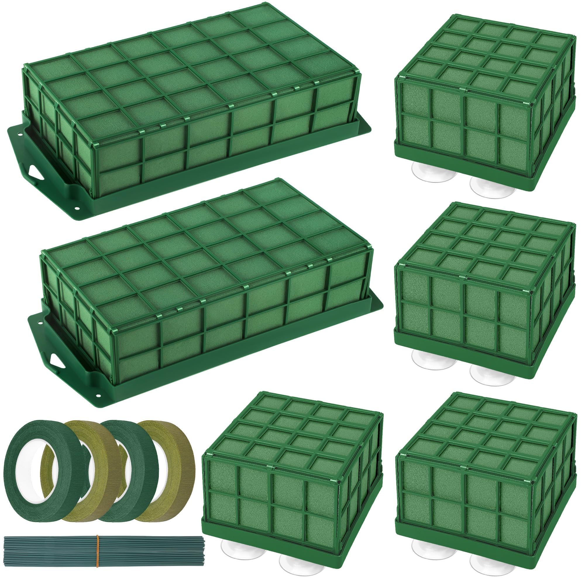 Photo 1 of Hahood 6 Packs Floral Foam Cage Rectangle and Square Flower Holder with Floral Foam Blocks Flower Cage Holders Flower Arrangements Supplies Cage for Fresh Flowers, Wedding Home Garden Decorations