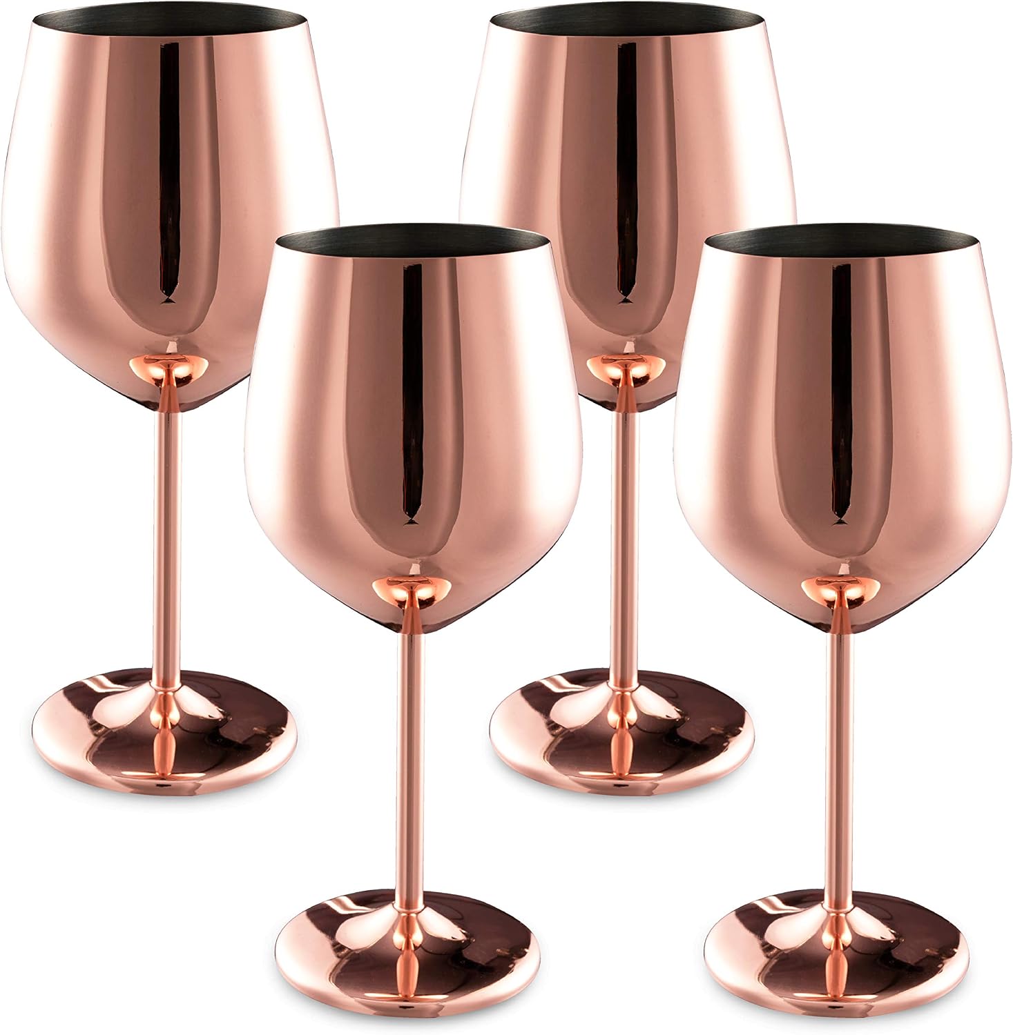 Oak & Steel, 4 Large Stainless Steel Wine Glasses in Copper Rose Gold, 500ml