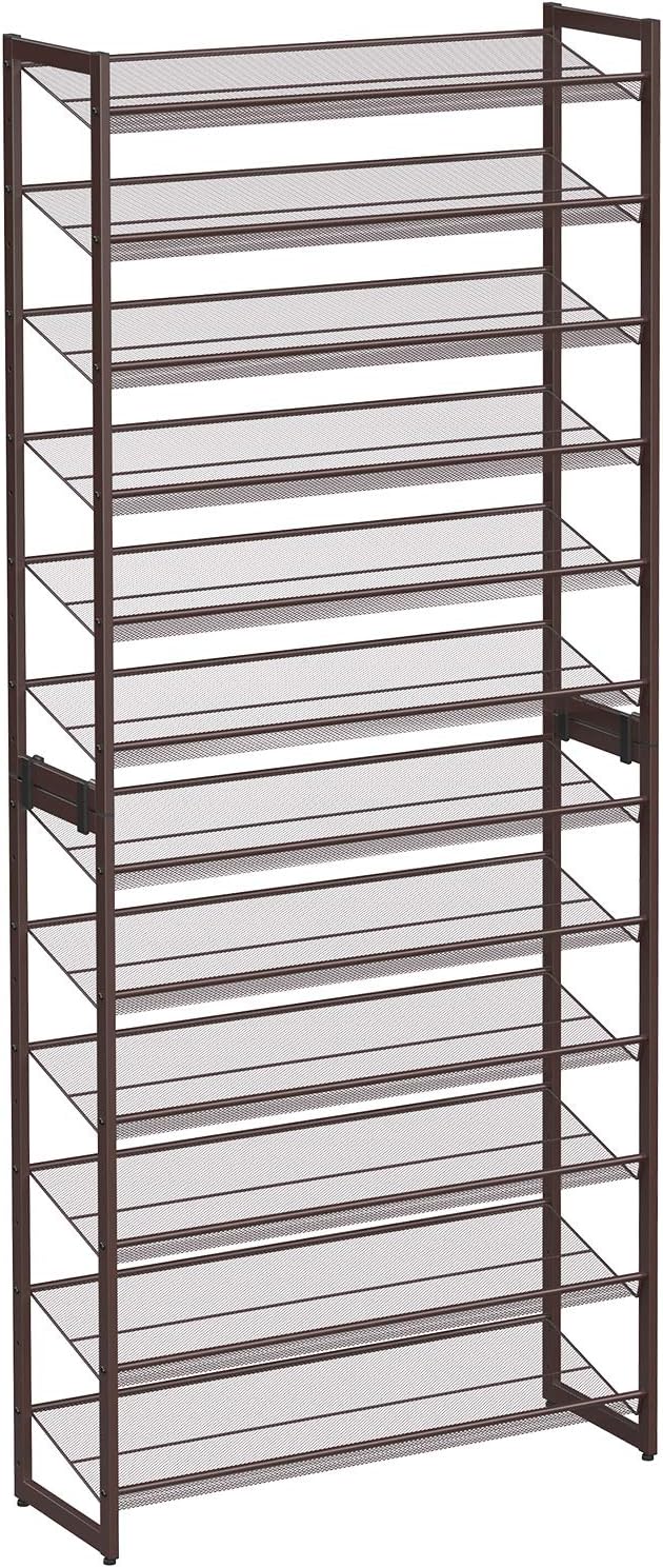 stackable rack on Songmics 12 Tier Shoe Rack Set Of 2 Stackable 6 Tier Shoe Organizers 48 60 Pairs Of Shoes Large Capacity Metal Mesh Shoe Shelf Storage Adjustable Flat Or Angled Shelves Bronze Ulmr12a Purse