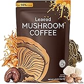 Leaead Organic with 6 Adaptogenic Mushrooms and MCT Oil Mushroom Coffee for Better Energy Focus Digestion Immunity with Turkey Tail Shiitake and Lion's Mane 33 Servings