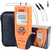 ZIBOO ET1013 Digital Manometer, Air and Gas Pressure Tester, Differential Dual Port Pressure Gauge, Large LCD Display with Backlight,HVAC Gas Pressure Tester