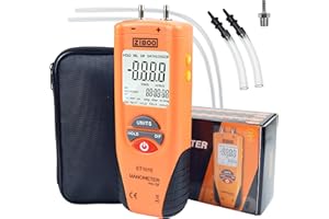 ZIBOO ET1013 Digital Manometer, Air and Gas Pressure Tester, Differential Dual Port Pressure Gauge, Large LCD Display with Ba