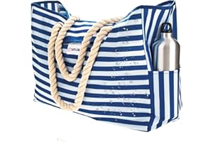 SHYLERO Beach Bag and Pool Bag Has Airtight Pouch, Magnetic Snap Closure. Beach Tote is Water Repellent. Family Size