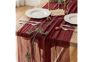 Keketoarrange Burgundy Table Runner Valentines Decor Red Cheesecloth Gauze 120 Inch 10 FT Rustic Boho Cheese Cloth Runner for Wedding Baby Bridal Shower Party Long Sheer Spring Home Decorations