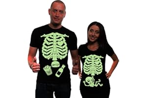SILK ROAD TEES Glow in The Dark Maternity Couple Skeleton Halloween T-Shirt Costumes Party Pregnancy top
