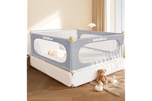 GrowthFun 3-Piece King Size Bed Rail for Toddlers, Baby Bed Rail Guard with Height Adjustable, Kids Safety Toddler Bed Rail for King Size Bed (78.7"x78.7"x74.8" - Grey).
