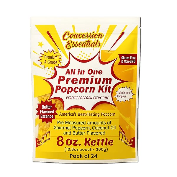 8OZ CONCESSION ESSENTIALS- POPCORN PORTION PACKS – KERNELS, OIL AND SALT -CASE OF 24CT