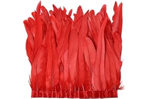 Daieeparty Red Rooster Fringe Trim 2.15Yard 8-10inch for Feather Shawl Cape, DIY Sewing Craft Party Clothing Wedding Decorati