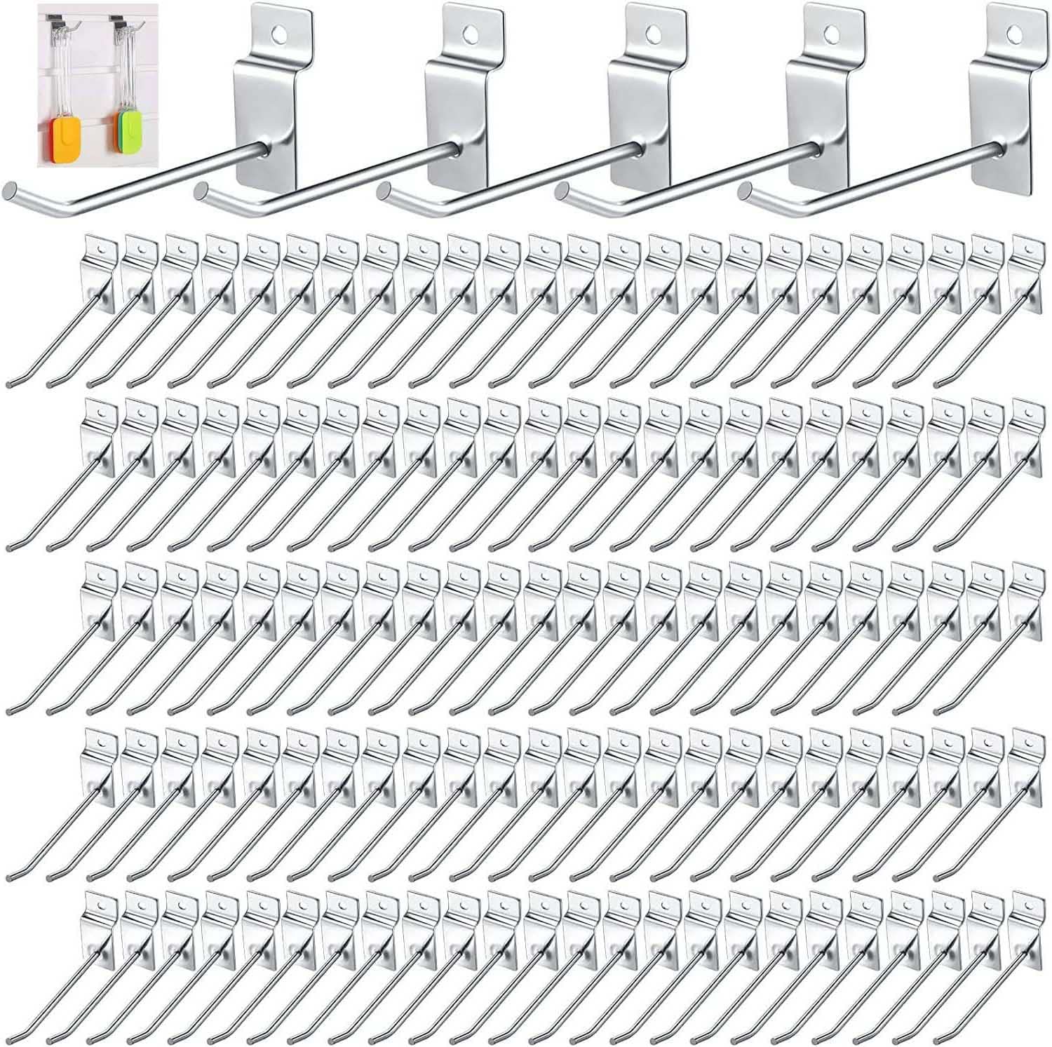 uyoyous Display Hooks Slat Wall Hook 20 cm Pack of 100 Pegboard Slatwall Hooks Tool Wall Hook Panel Wall Hanger Slat Walls Metal Hook for Garage Retail Store