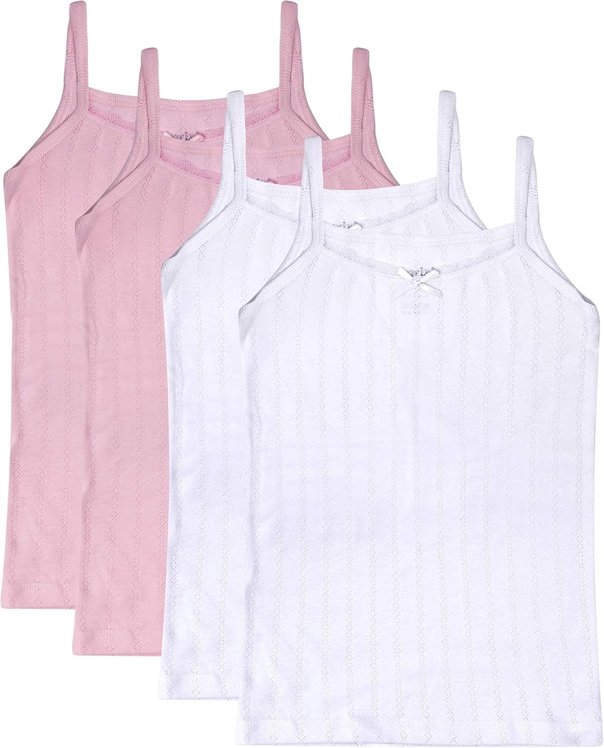 Brix Girls Cami Undershirts 4-Pack - White and Pink Cotton Pointelle Comfort. Sizes 2-14: Clothing