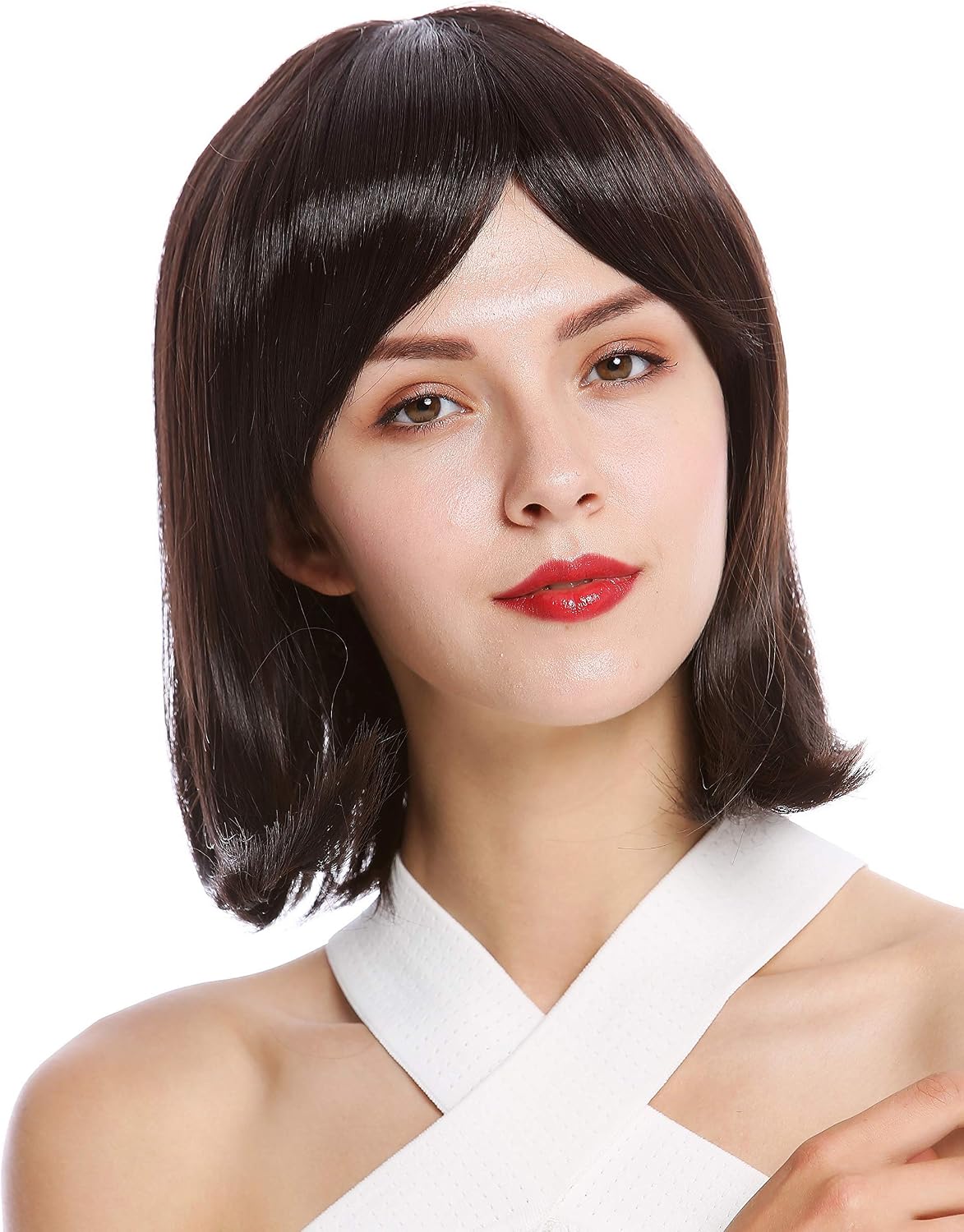 WIG ME UP - YZF-4366-M2 Lady Quality Wig short shoulder length Bob Longbob straight bangs dark brown, Dark brown (M2), 23.62 inch - Image 3