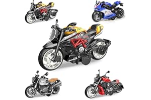 LAUSOMILE Friction Powered Motorcycle Toys for Kids Boys 1-3 3-5 5-8 8-12, 1:12 Scale Pull Back Toy Cars with Lights for Kids Playing, Diecast Collection Gift for Man, for Christmas Birthday