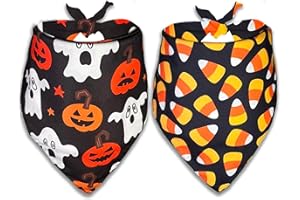 MIIEMIU Halloween Dog Cat Bandana, Holiday Bib Jack-O-Lantern and Candy Corn Pattern for Large Medium Small Puppies Pets (Halloween corn, Large)
