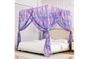 Mengersi Rideaux à baldaquin de lit teints sur nœuds pour filles, violet-ombre, 145 x 190 x 198 cm (l x L), fantaisique/fanta